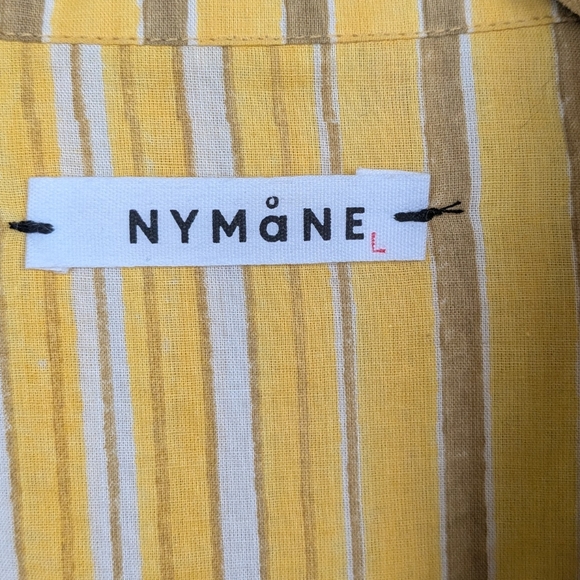 NYMANE Utility Striped Shirt Button Up Long Sleeve Tie Belt Yellow L - Picture 2 of 6